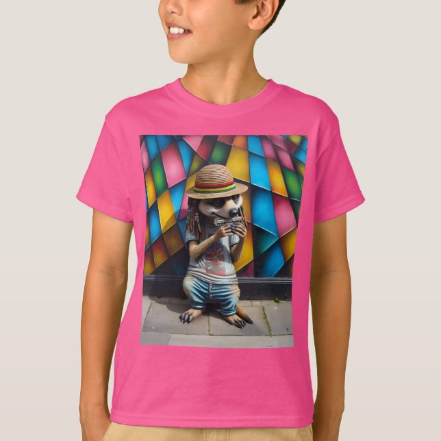Camiseta Músico callejero, Meerkat con una armonía (Anverso)