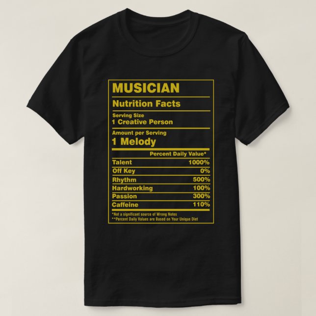 Camiseta Músico de datos nutricionales (Diseño del anverso)