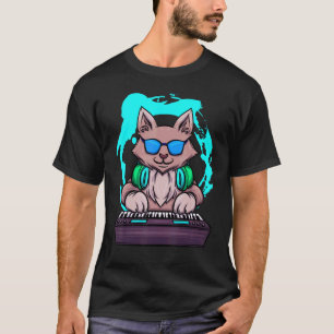 Camiseta Músico de gato de música animal retro gato DJ Pian