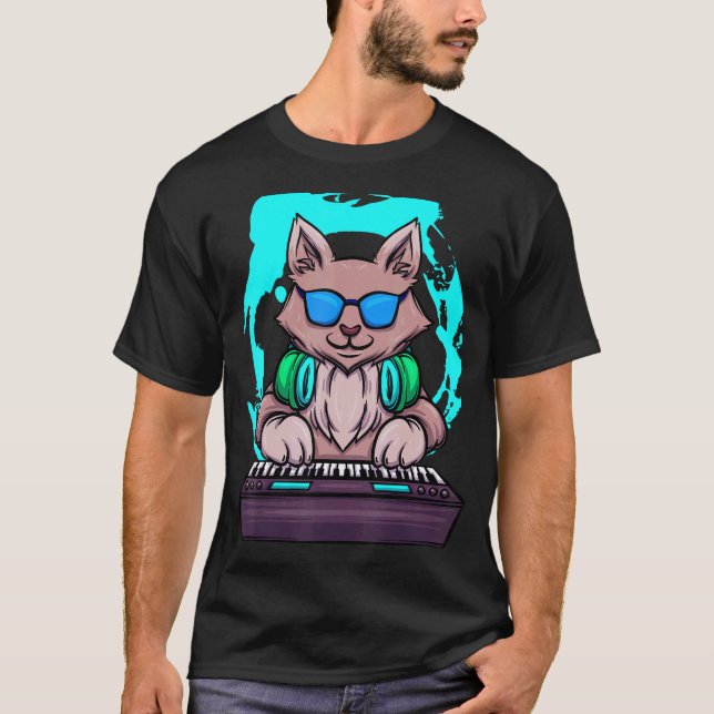 Camiseta Músico de gato de música animal retro gato DJ Pian (Anverso)