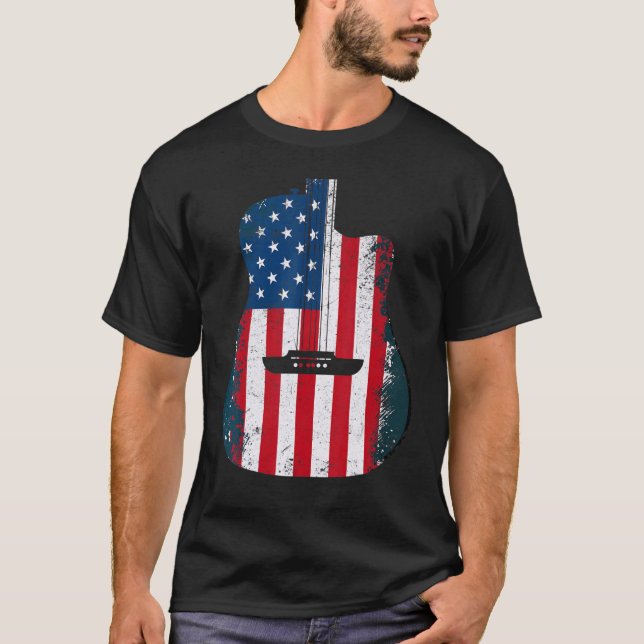 Camiseta Músico de guitarra de bandera estadounidense, Vint (Anverso)