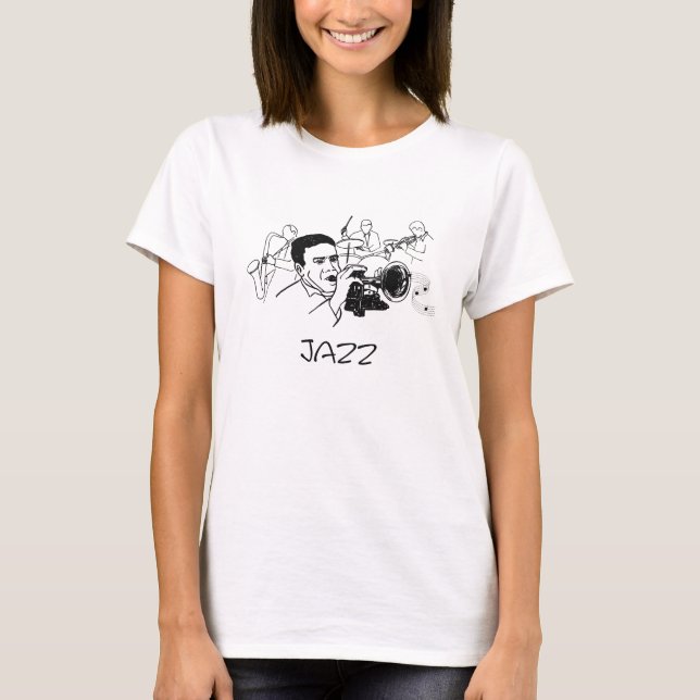 Camiseta Músico de JAZZ con trompeta y notas musicales (Anverso)