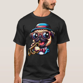 Camiseta Músico de Jazz Cool con Trompeta Pug