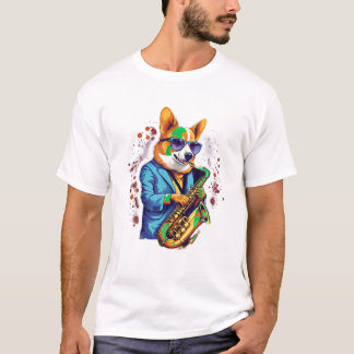 Camiseta Músico De Jazz Corgi Dog Saxofón T Shirt