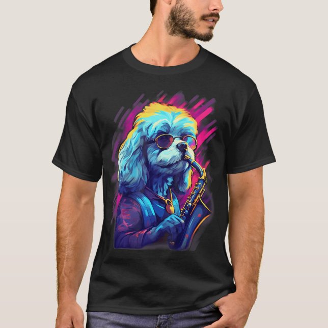 Camiseta Músico de Jazz Shichon Dog Saxofón (Anverso)