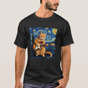 Camiseta Músico Gato Naranja Tocando Guitarra Eléctrica en