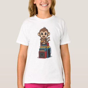 Camiseta Músico Mono Tocando Guitarra Rock Niños