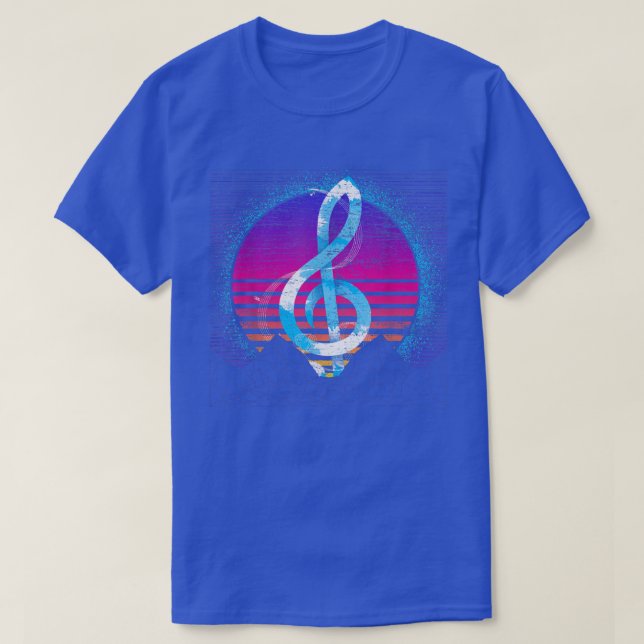 Camiseta Músico Treble Clef Synthwave 80 vaporwave Retro (Diseño del anverso)