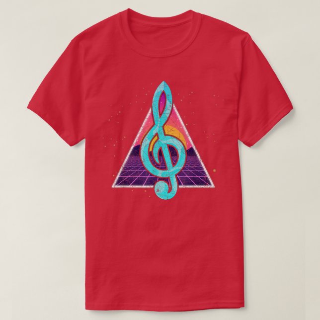 Camiseta Músico Treble Clef Synthwave 80s Vaporwave Amanece (Diseño del anverso)