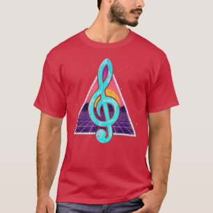 Camiseta Músico Treble Clef Synthwave 80s Vaporwave Amanece