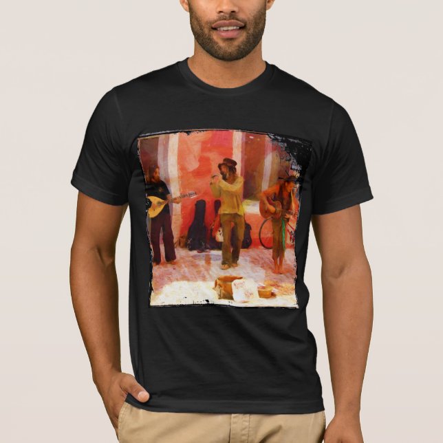 Camiseta Músicos callejeros tocando guitarra Mandolin y fla (Anverso)