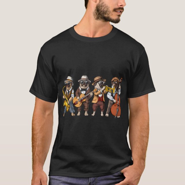 Camiseta Músicos de Jazz de Perro Pug (Anverso)