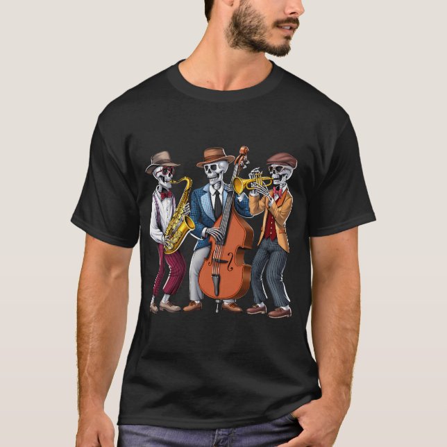 Camiseta Músicos de Jazz Esqueleto (Anverso)