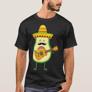 Camiseta Mustache Avocado Playing Guitar Sombrero Cinco De 