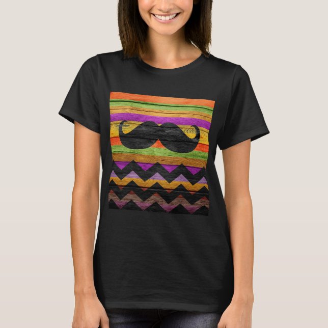 Camiseta Mustache Chevron Madera Moderna #4 (Anverso)