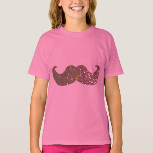 Camiseta Mustache de hongo rosa (gráfico falso Purpurina)