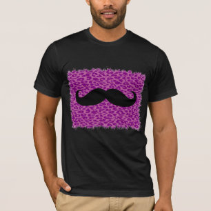 Camiseta Mustache Negro Y Piel De Leopardo Púrpura
