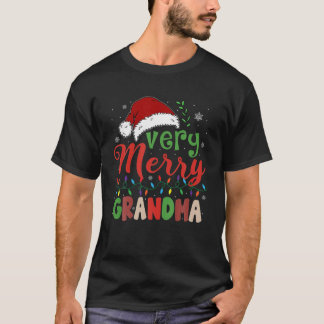Camiseta Muy Feliz Abuela Santa Hat Navidad Familia Luz Chr