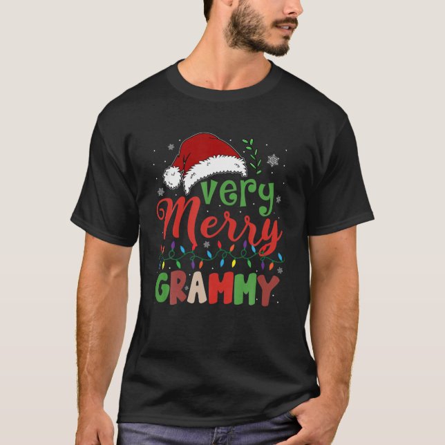Camiseta Muy Feliz Grammy Santa Hat Xmas Familia Light Chri (Anverso)