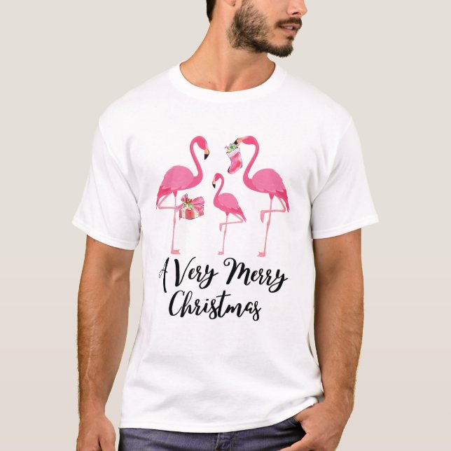 Camiseta Muy Feliz Navidad Flamingos Saludo de Navidad (Anverso)