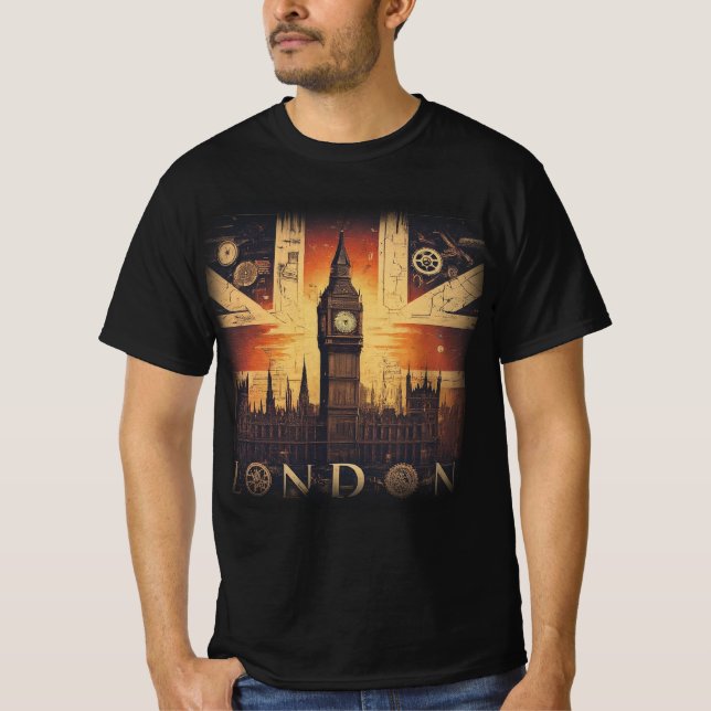 Camiseta Muy genial Union Jack Steampunk Futurista Londres (Anverso)