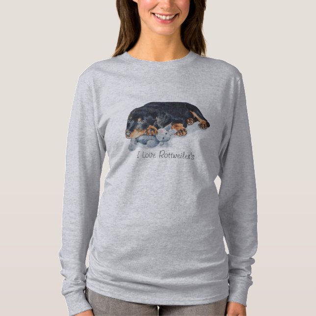 Camiseta muy lindo cachorro rottweiler perro negro y bronce (Anverso)