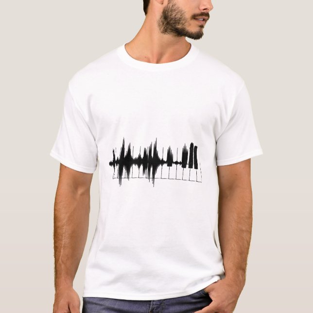 Camiseta Muziek noten. Keyboard, piano toetsen. (Anverso)