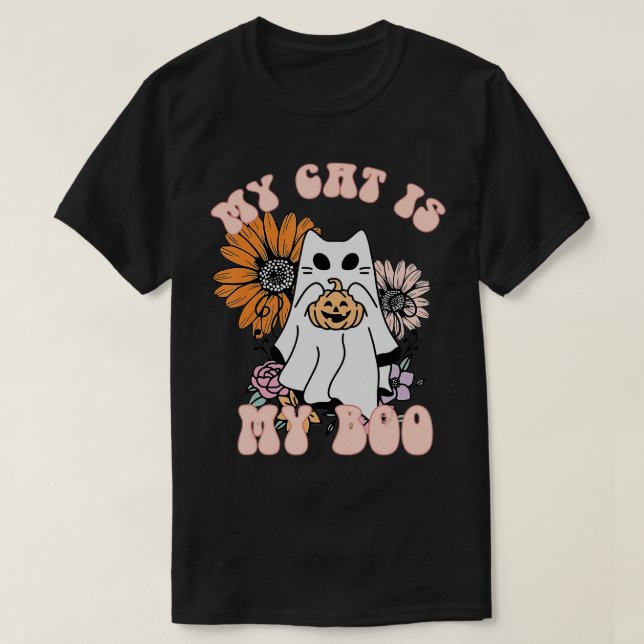 Camiseta My Cat Is My Boo Floral  Ghost Cat Spooky Hallowee (Diseño del anverso)