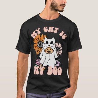 Camiseta My Cat Is My Boo Floral  Ghost Cat Spooky Hallowee