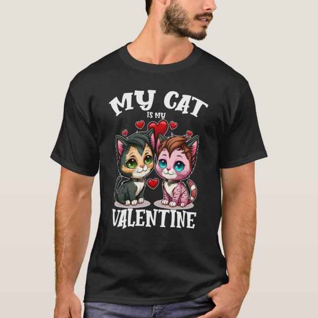 Camiseta My Cat Is My Valentine Cute Valentine's Day Cat Da (Anverso)