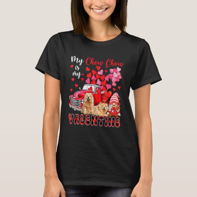 Camiseta My Chow Chow Is My Valentine Two Dogs With Gnome P (Anverso)