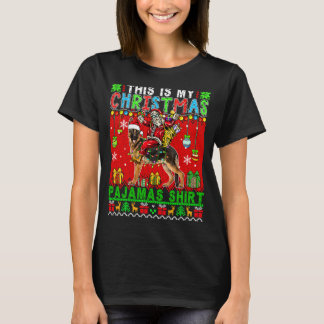 Camiseta My Christmas Pyjamas Santa Riding German Shepherd