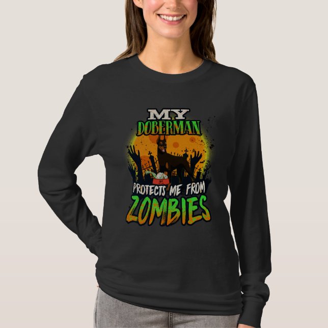 Camiseta My Doberman Me Protege De Zombies Funny Doberma (Anverso)