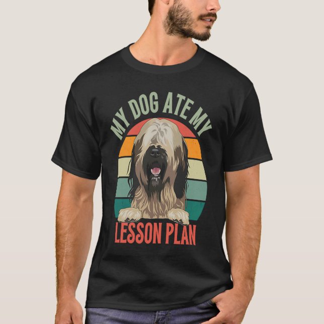 Camiseta My Dog Ate My Lesson Plan Retro Briard Dog Teacher (Anverso)