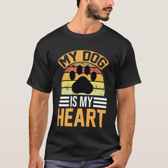 Camiseta My Dog Is My Heart – Retro Paw Print Dog Lover (Anverso)