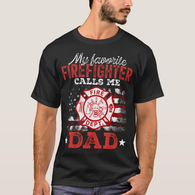 Camiseta My Favorite Firefighter Calls Me Dad Usa Flag Fath (Anverso)