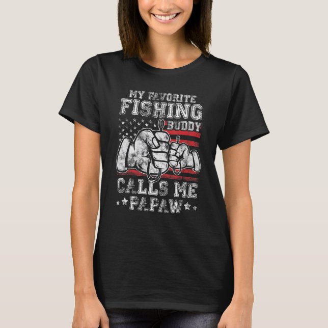 Camiseta My Favorite Fishing Buddy Call Me Papaw US Flag (Anverso)