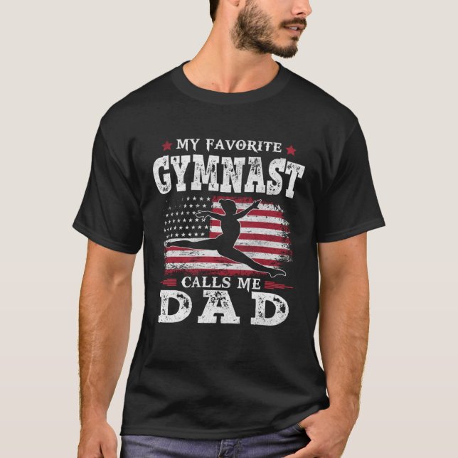 Camiseta My Favorite Gymnast Calls Me Dad USA Flag Father s (Anverso)