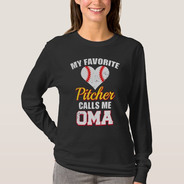 Camiseta My Favorite Pitcher Calls Me Oma Pitcher Baseball  (Anverso)