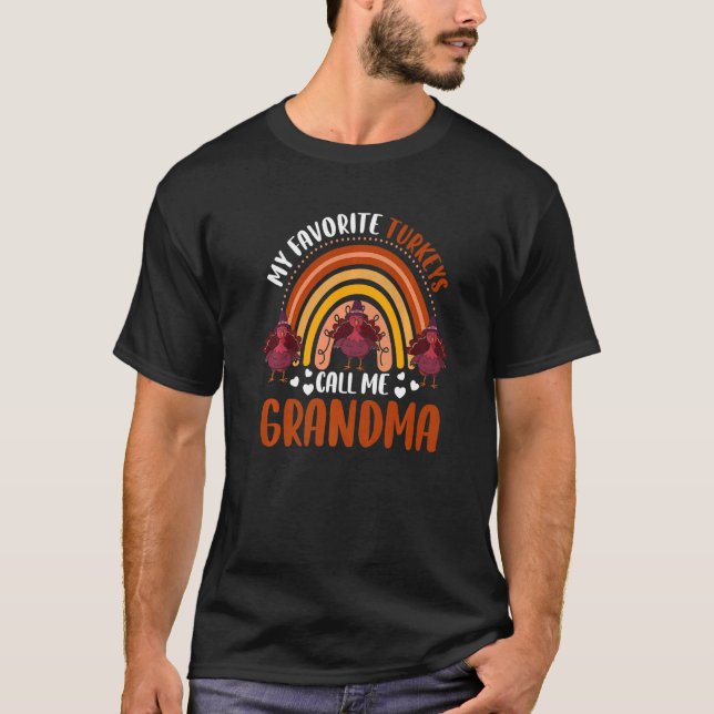 Camiseta My Favorite Turkeys Call Me Grandma Leopard Thanks (Anverso)
