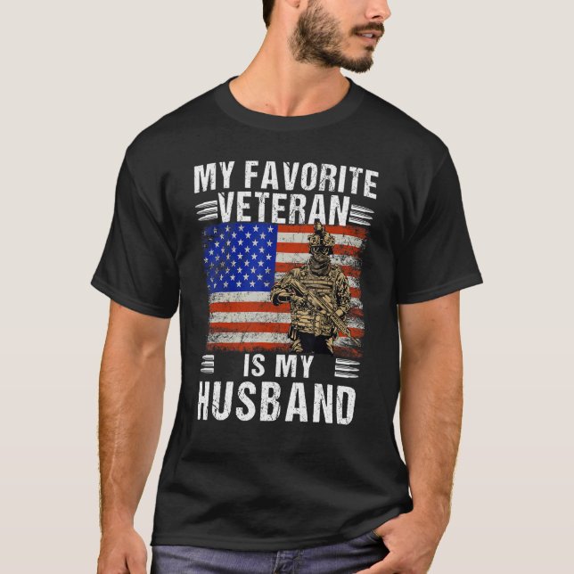 Camiseta My Favorite Veteran Is My Husband Veterans Day USA (Anverso)