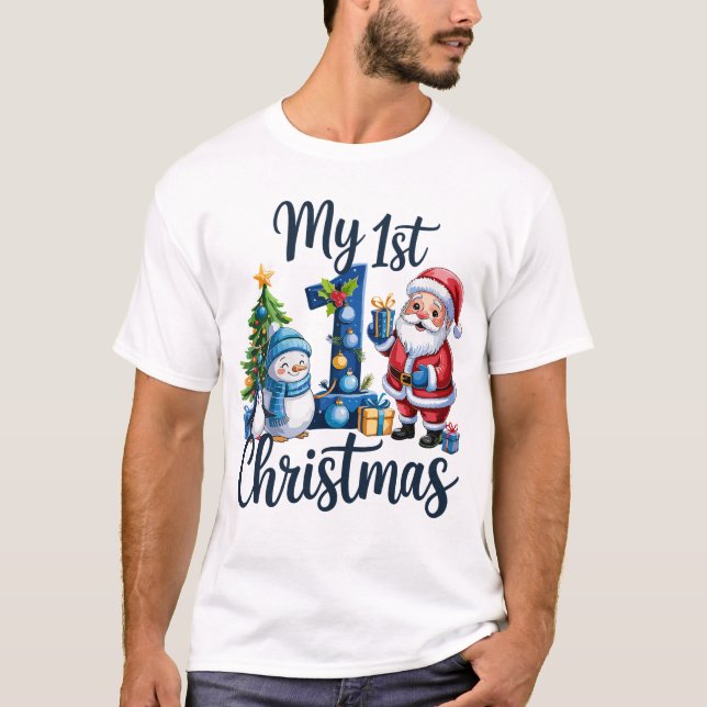 Camiseta My First 1st Christmas Blue Baby Boy Xmas Snowman (Anverso)