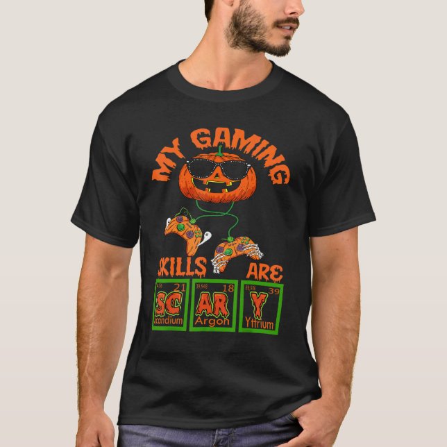 Camiseta My Gaming Skills Are Scary Pumpkin Periodic table  (Anverso)