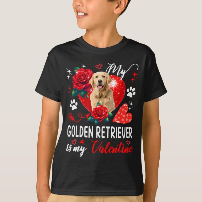 Camiseta My Golden Retriever Is My Valentine Owner Floral H (Anverso)