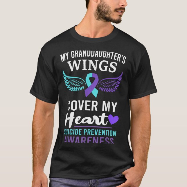 Camiseta My Granddaughters Wings Cover Heart Suicide Awaren (Anverso)