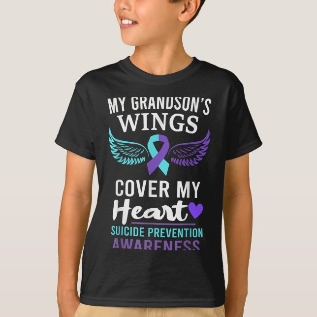 Camiseta My Grandson's Wings Cover Heart Suicide Awareness  (Anverso)