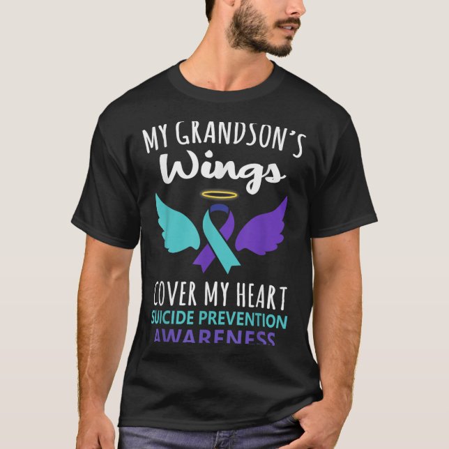 Camiseta My Grandson's Wings Cover Heart Suicide Awareness  (Anverso)