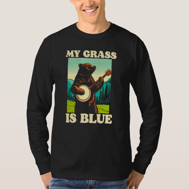 Camiseta My Grass Is Blue Banjo Bear Retro Nature Graphic (Anverso)