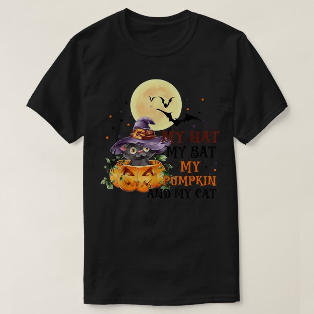 Camiseta My Hat My Bat My Pumpkin and My Cat Halloween Cat  (Diseño del anverso)