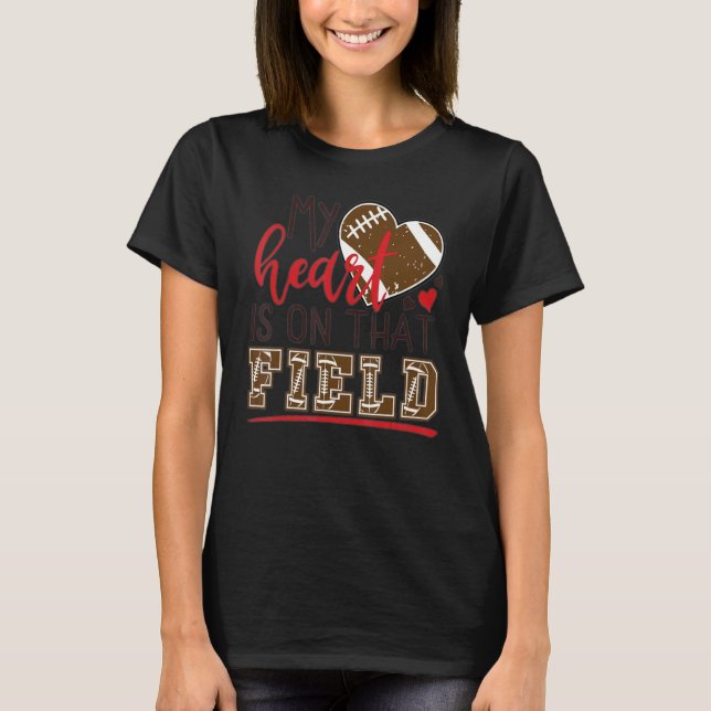 Camiseta My Heart Is On That Field Football Mom Leopard Fun (Anverso)